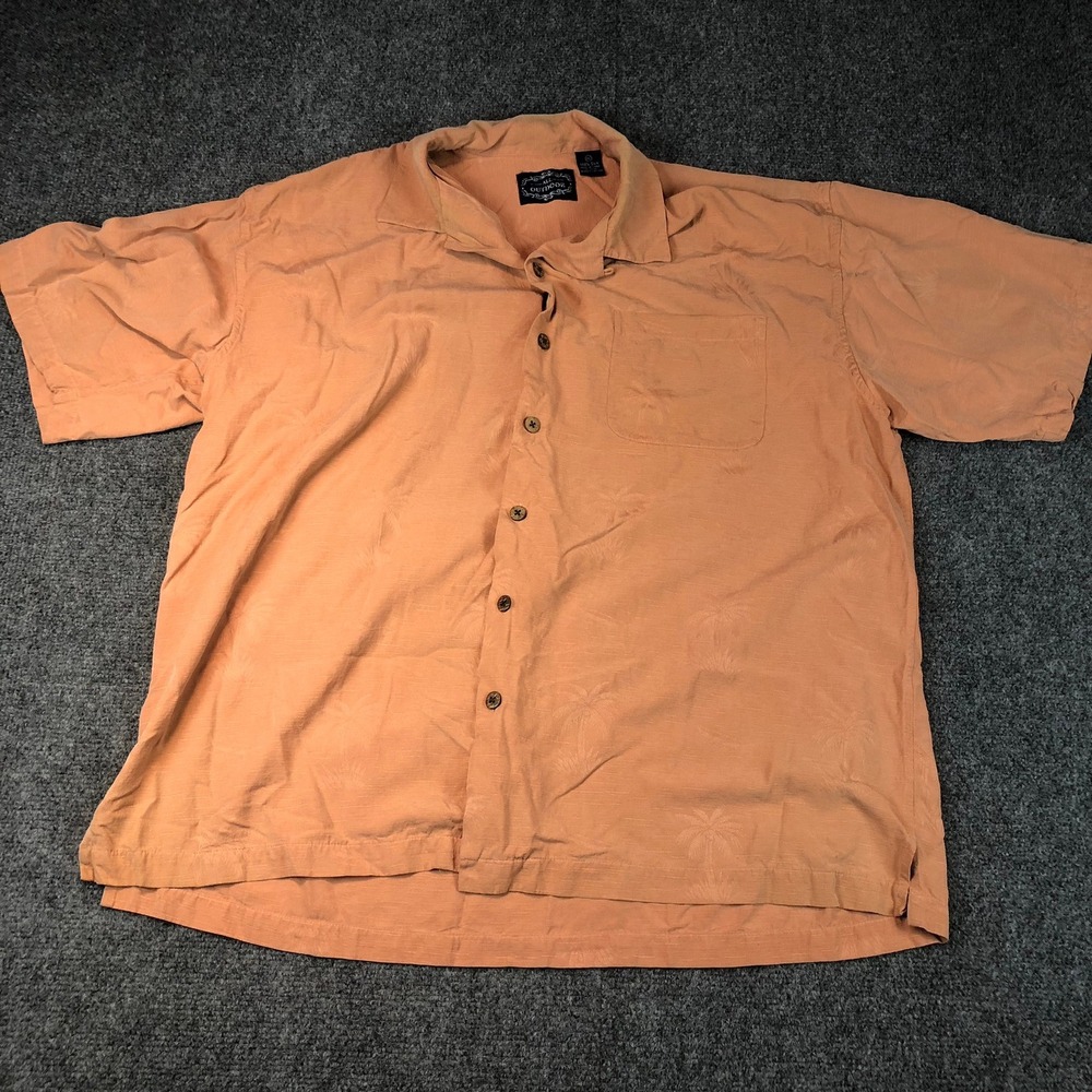 ALL OUTDOOR Mens XL Orange 100% Silk Palm Tree Tropical Hawaiian Shirt